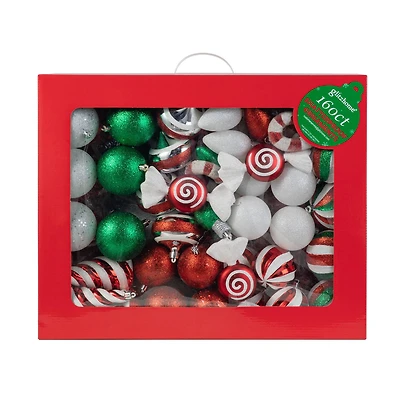 Glitzhome® 160 Pack Whimsical Red & Green Deluxe Boxed Shatterproof Ornaments