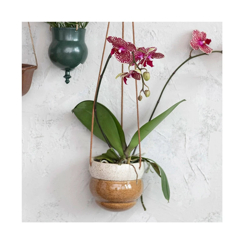 Hello Honey® 5.6" Brown & Cream Hanging Stoneware Planter