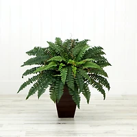 23" Artificial Boston Fern Plant with Tapered Bronze Square Metal Planter