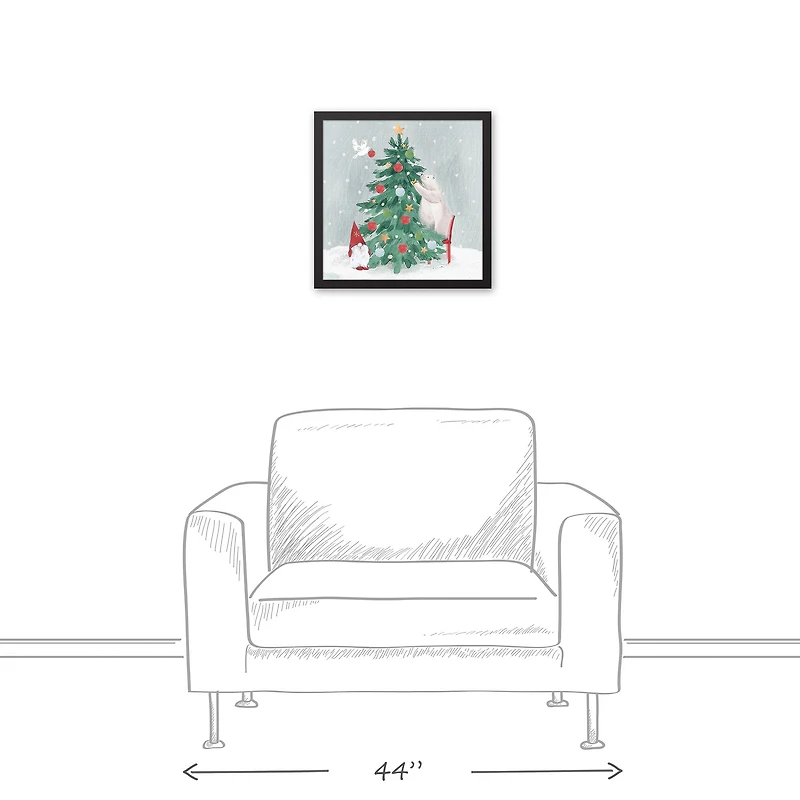 Christmas Creatures Tree Decorating Framed Canvas Wall Art