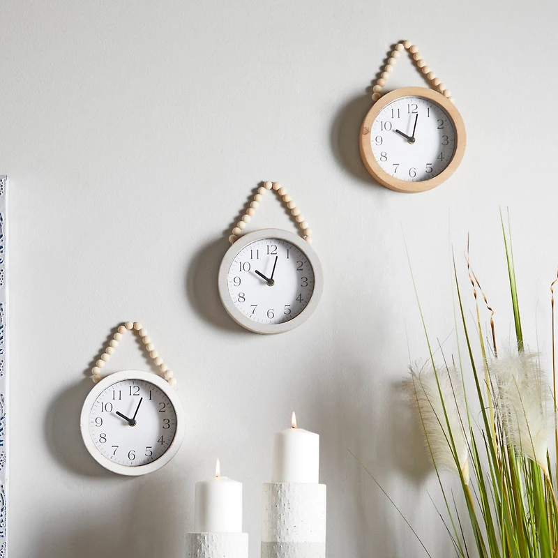 10" Traditional White Wood Wall Clock with Rope Strap Set