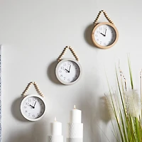 10" Traditional White Wood Wall Clock with Rope Strap Set