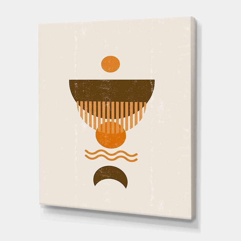 Designart - Abstract Minimal Orange Sun and Brown Moon