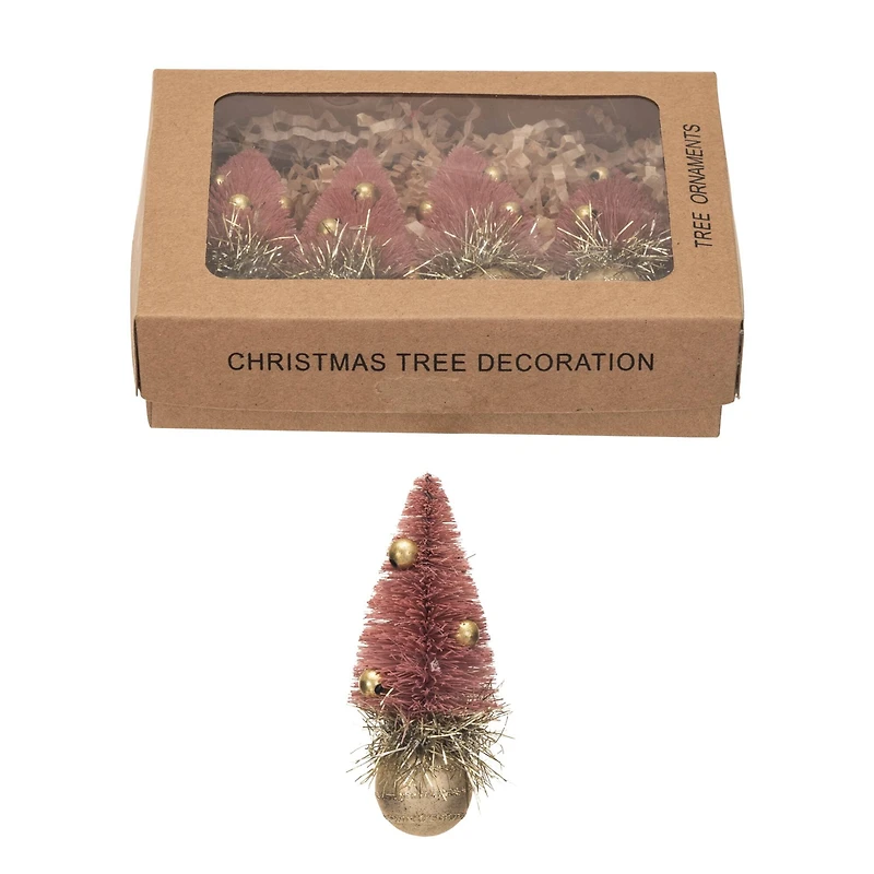 Hello Honey® 3.5" Pink Sisal Bottle Brush Tree with Glass Ball Base Ornaments, 4ct.