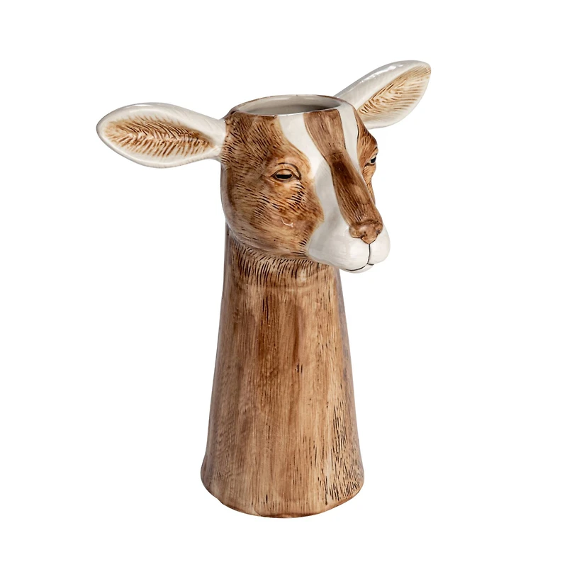 Hello Honey® 11" Brown & White Hand-Painted Decorative Stoneware Goat Vase