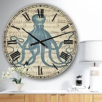 Designart 'Octopus Music Score Ii Large Nautical & Coastal Wall Clock
