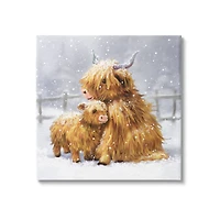 Stupell Industries Cattle Calf Snowy Farm Landscape Canvas Wall Art