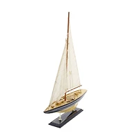 Beige Wood Coastal Sculpture, Sail Boat 21" x 17" x 4"