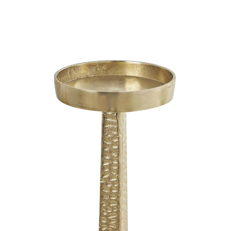 Gold Aluminum Tall Hammered Candle Holder Set