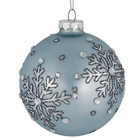 2ct. 4" Light Blue Jeweled Reflective Snowflakes Glass Ball Ornaments