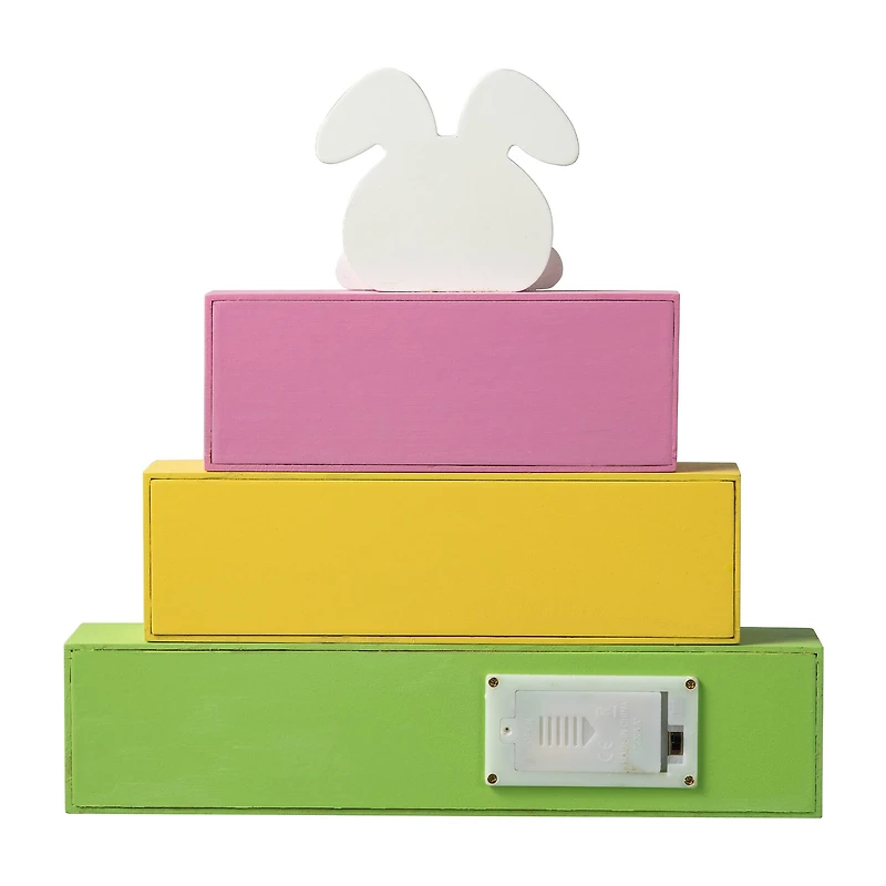 Glitzhome® 12" Easter LED Lighted Wooden Bunny Block Word Sign