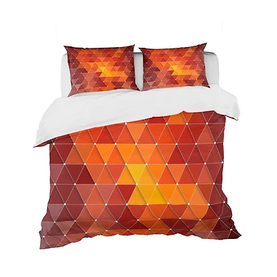 Designart 'Triangular Geometry in Red and Orange' Modern & Contemporary Bedding Set