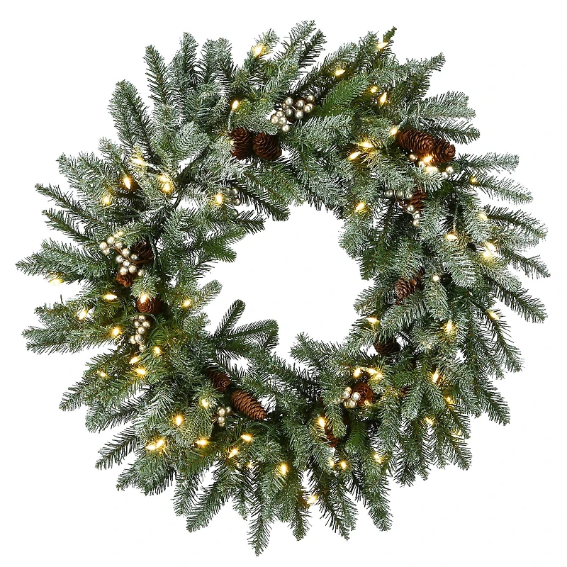 30" LED Snowy Morgan Spruce Wreath