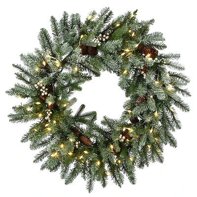 30" LED Snowy Morgan Spruce Wreath