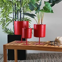 The Novogratz Red Metal Planter with Pedestal Base Set
