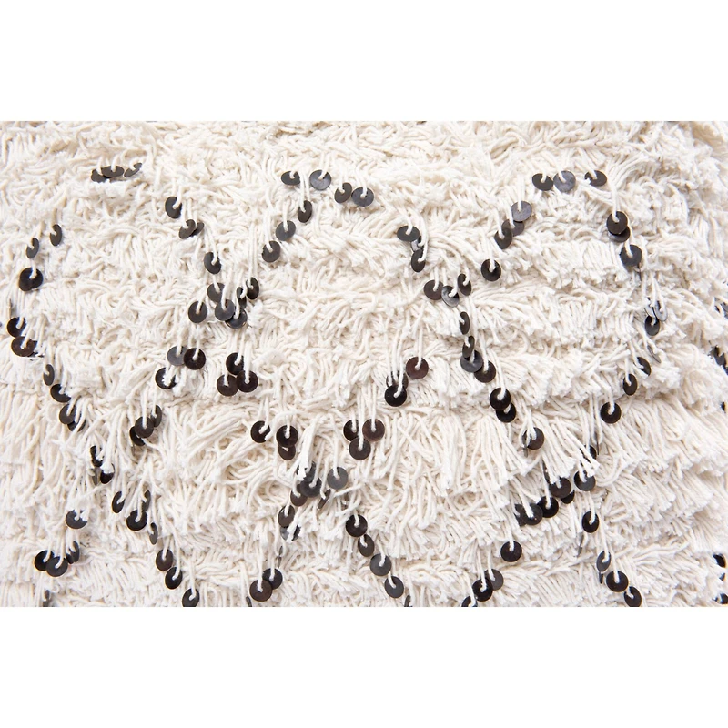 Hello Honey® 16" White Moroccan Wedding Quilt Pouf with Fringe & Sequins