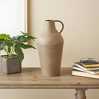 15.75" Brown Metal Antique Inspired Vase with Handle