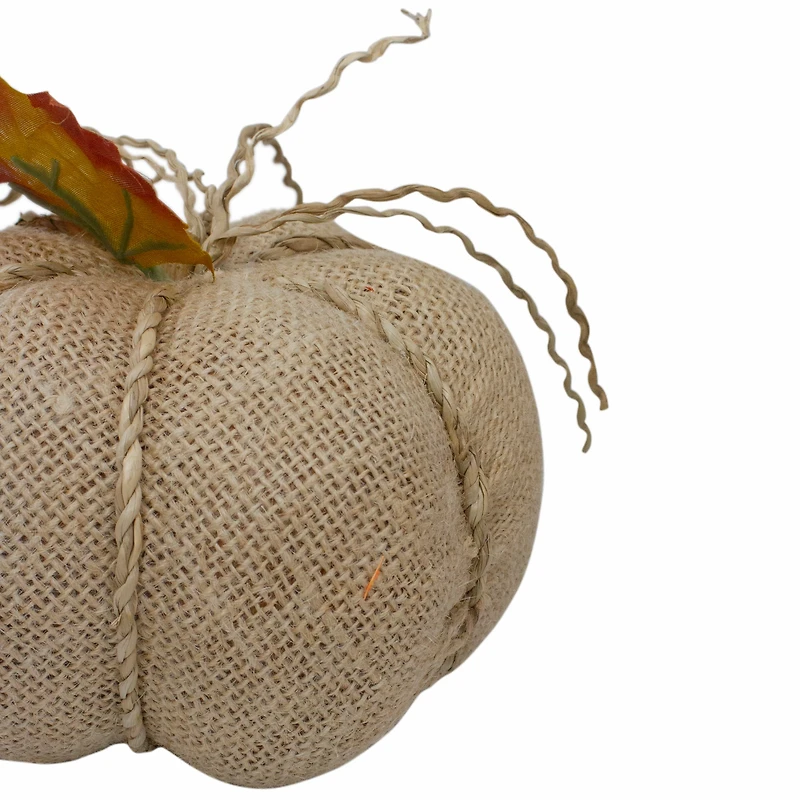 5.5" Beige Burlap Autumn Harvest Tabletop Pumpkin