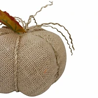 5.5" Beige Burlap Autumn Harvest Tabletop Pumpkin