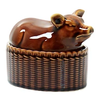 Martha Stewart 6" Brown Ceramic Pig Oval Baker