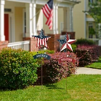 Glitzhome® 42" Patriotic America Star Yard Stake Set