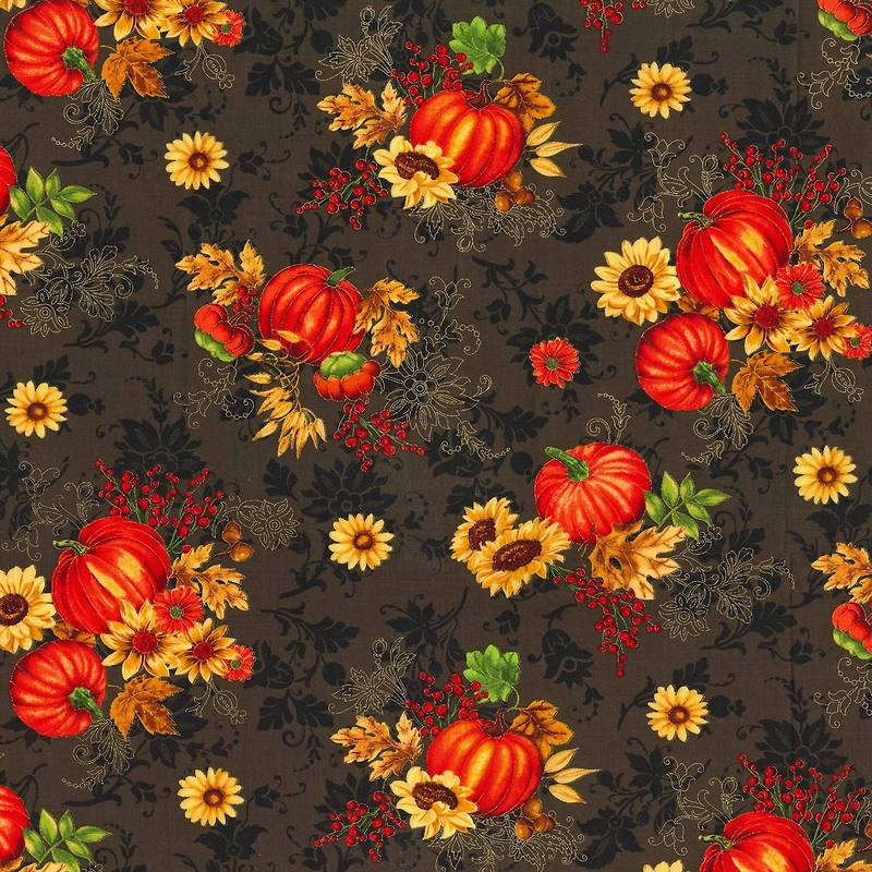 Fabric Traditions Fall Harvest Bounty Brown Glitter Cotton Fabric