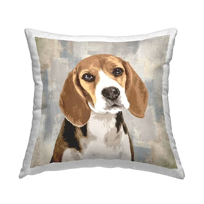 Stupell Industries Pet Beagle Portrait Abstract Beige Pattern Throw Pillow 18" x 18"