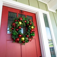 Village Lighting 30" Pre-Lit Festive Holiday Christmas Wreath, Clear LED Lights