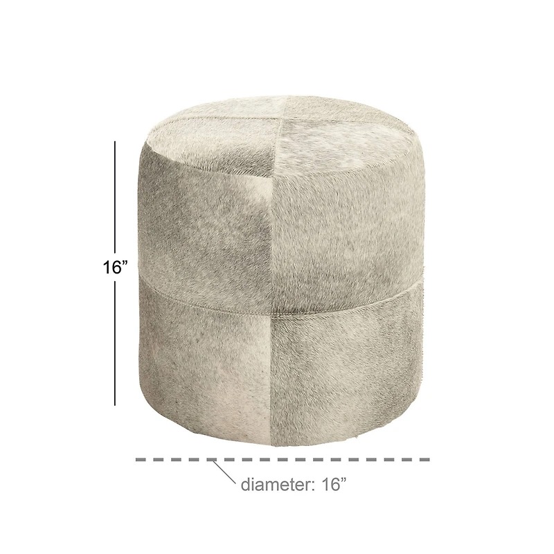 16" Gray Leather & Wood Glam Ottoman