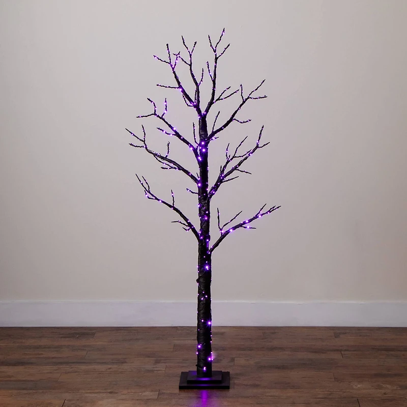 5ft. Pre-Lit Artificial Halloween Twig Tree with 360 Orange & Purple LED Lights
