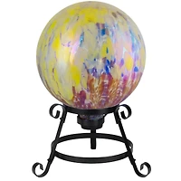 10" Yellow and Blue Iridescent Reflective Glass Garden Gazing Ball