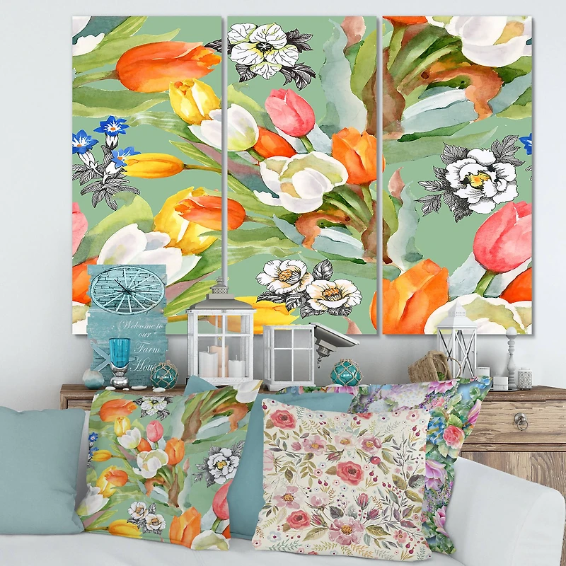 Designart - Blooming White and Orange Tulips III