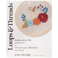 6" Pumpkin & Floral Stamped Design Embroidery Kit by Loops & Threads®