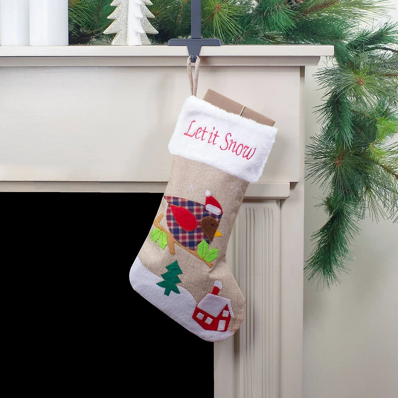 19" Let It Snow Bird Burlap Christmas Stocking