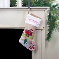 19" Let It Snow Bird Burlap Christmas Stocking