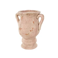 17" Pink Ceramic Antique Style Distressed Decorative Vase