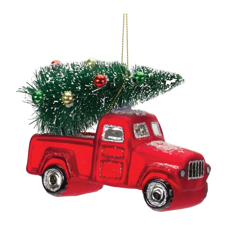 6ct. 4.25" Glittered Glass Pickup Truck Ornament Set