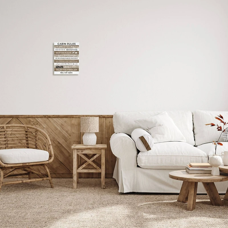 Stupell Industries Cabin Rules Motivational List Rustic Forest Plank Pattern Wall Plaque