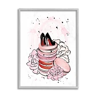 Stupell Industries Glam Red Bottom Heels on Pink Macarons Gray Framed Wall Art