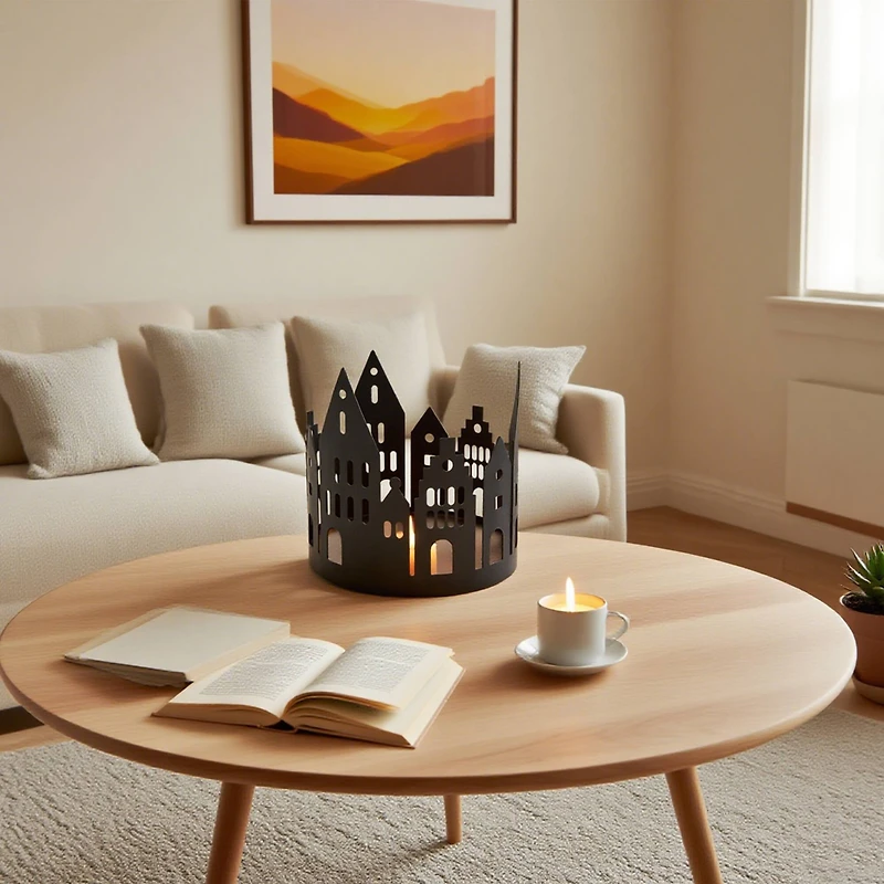 4.25" Black Metal Houses Candle Holder by Ashland®