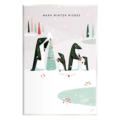 Stupell Industries Warm Winter Wishes Snowy Penguins Wall Plaque Art