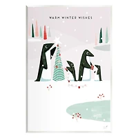 Stupell Industries Warm Winter Wishes Snowy Penguins Wall Plaque Art