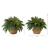 23" Artificial Boston Fern Plant with Handmade Jute & Cotton Basket with Handles