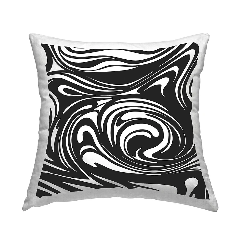 Stupell Industries Contemporary Black & White Asymmetrical Abstract Swirls Throw Pillow, 18" x 18"