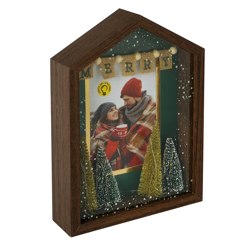 4" x 6" Merry House with Trees Light-Up Tabletop Frame by Studio Décor®