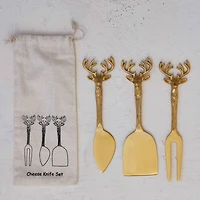 Hello Honey® 7" Brass Reindeer Handle Cheese Knives Set