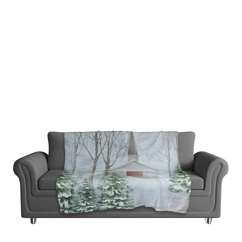 Snowy Church 50" x 60" Sherpa Fleece Blanket