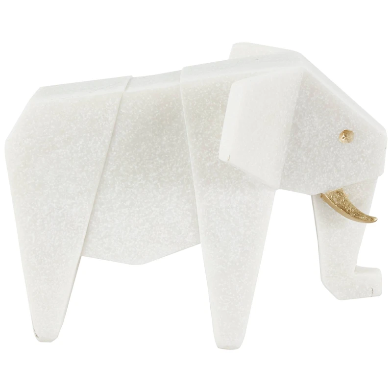White Polystone Elephant & Giraffe Cubist Inspired Sculpture Set