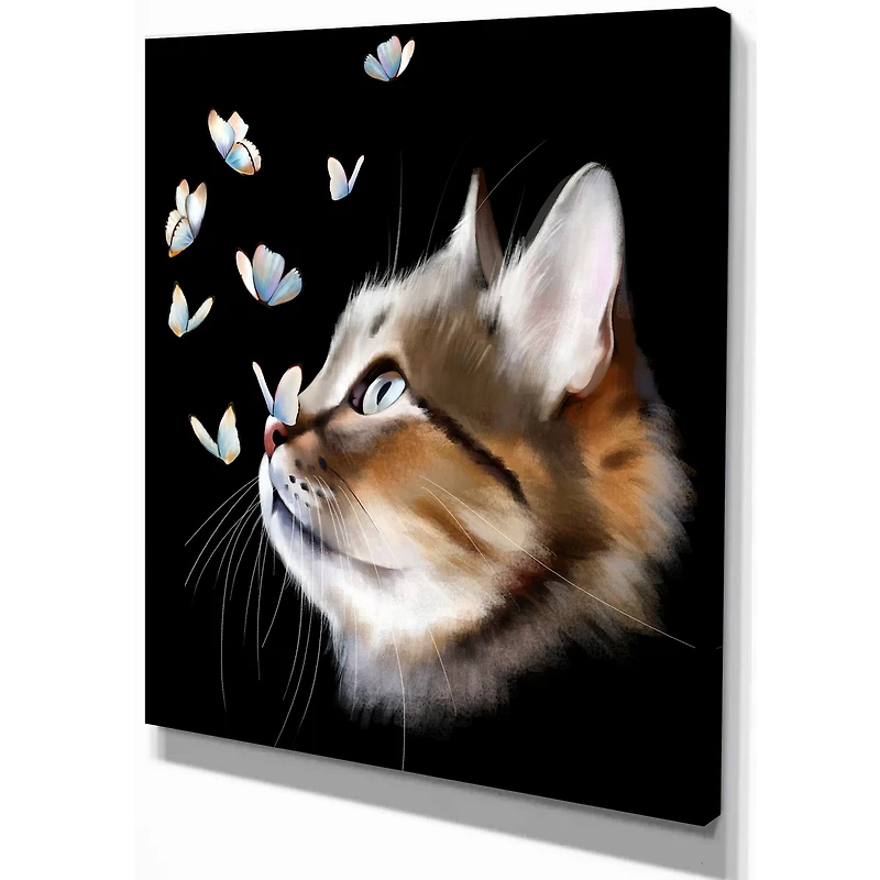 Designart - Cat with Butterflies on Black