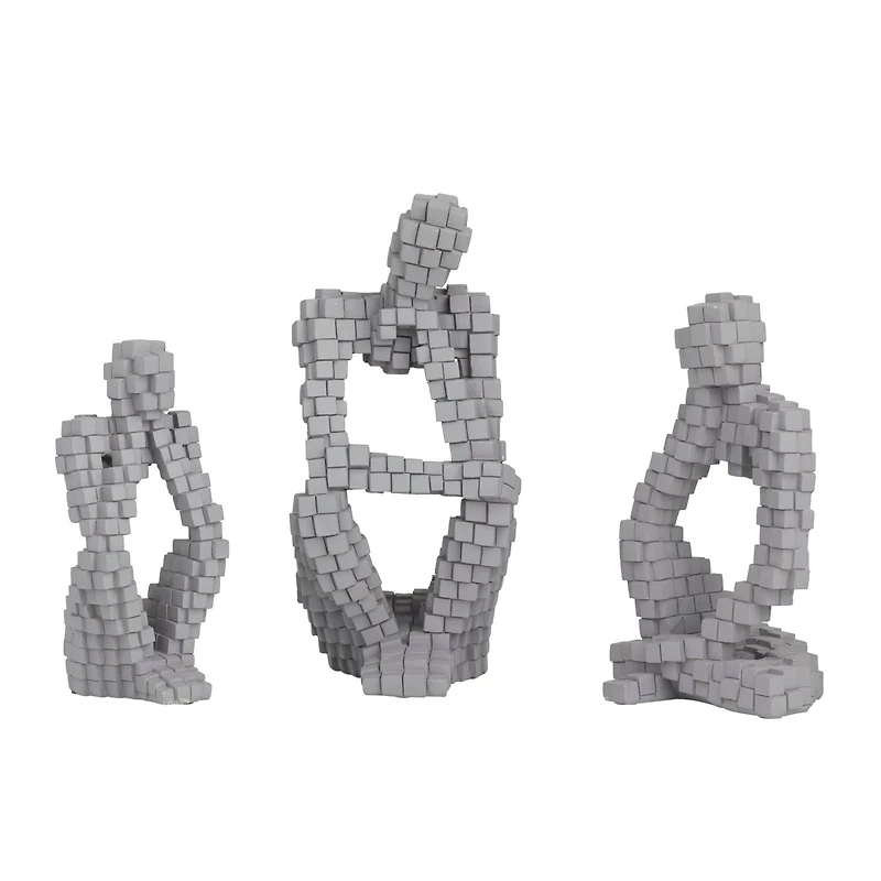 Set of 3 Grey Polystone Contemporary Sculptures, 13" x 6" x 6"